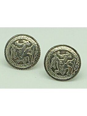 Sterling Silver Aztec Warrior Cufflinks Mexico Dancing  Mayan Mexican 925